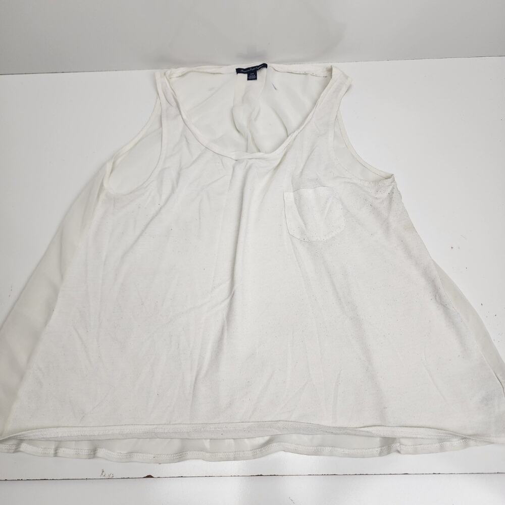 American Eagle Outfitters Ivory See-Thru Back Scope Neck Tank Top Women's Size M